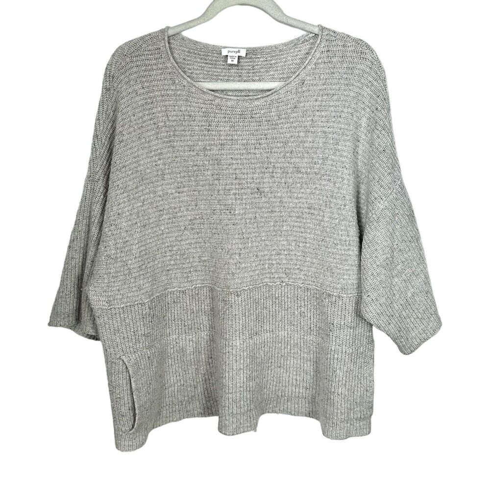 J Jill Pure Jill Womens Sz M Gray Boxy Wool Linen Blend Ribbed Knit Sweater